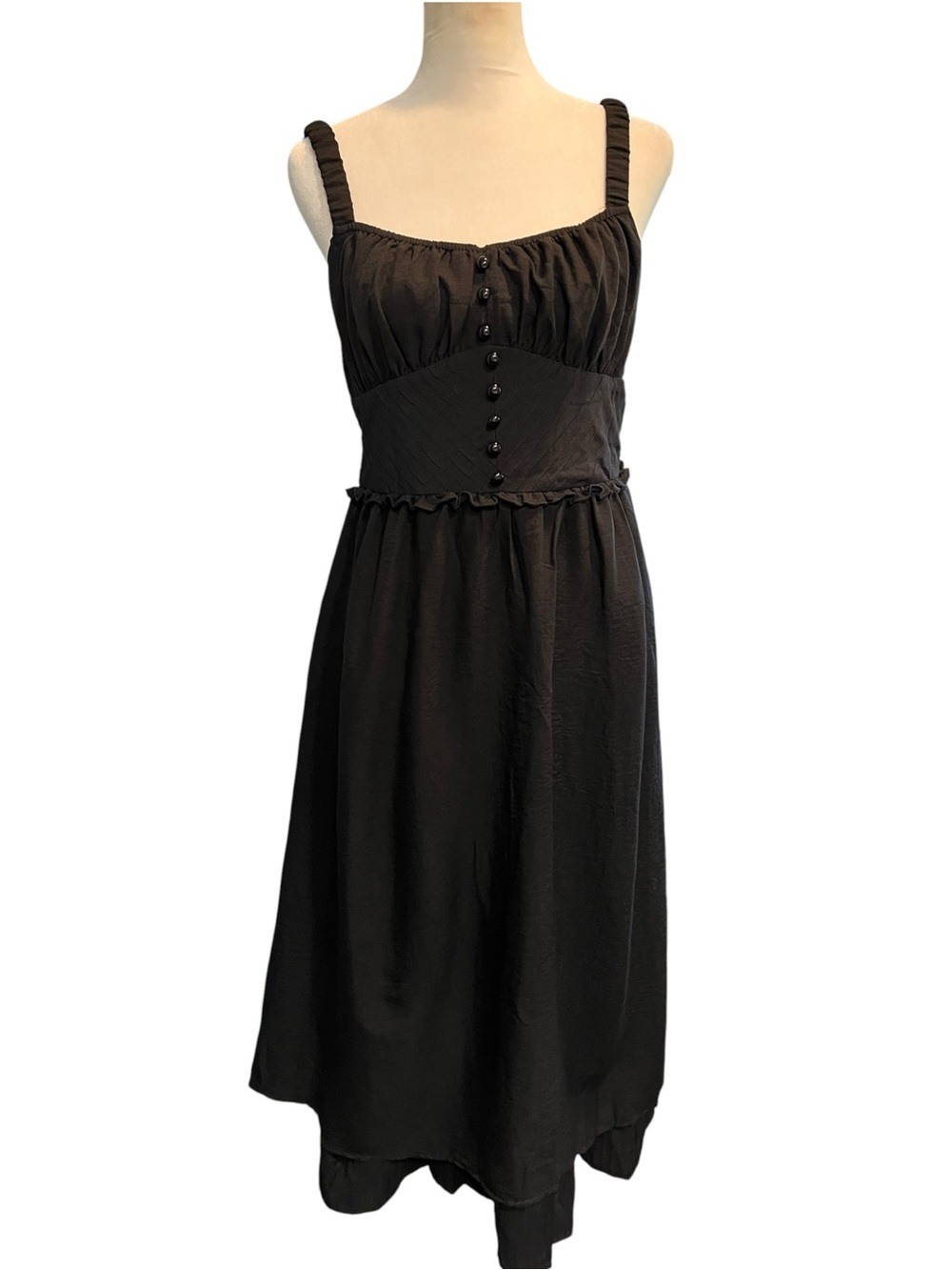 NWT Black Midi Dress w/Square Neck and Button Front Bodice - Large